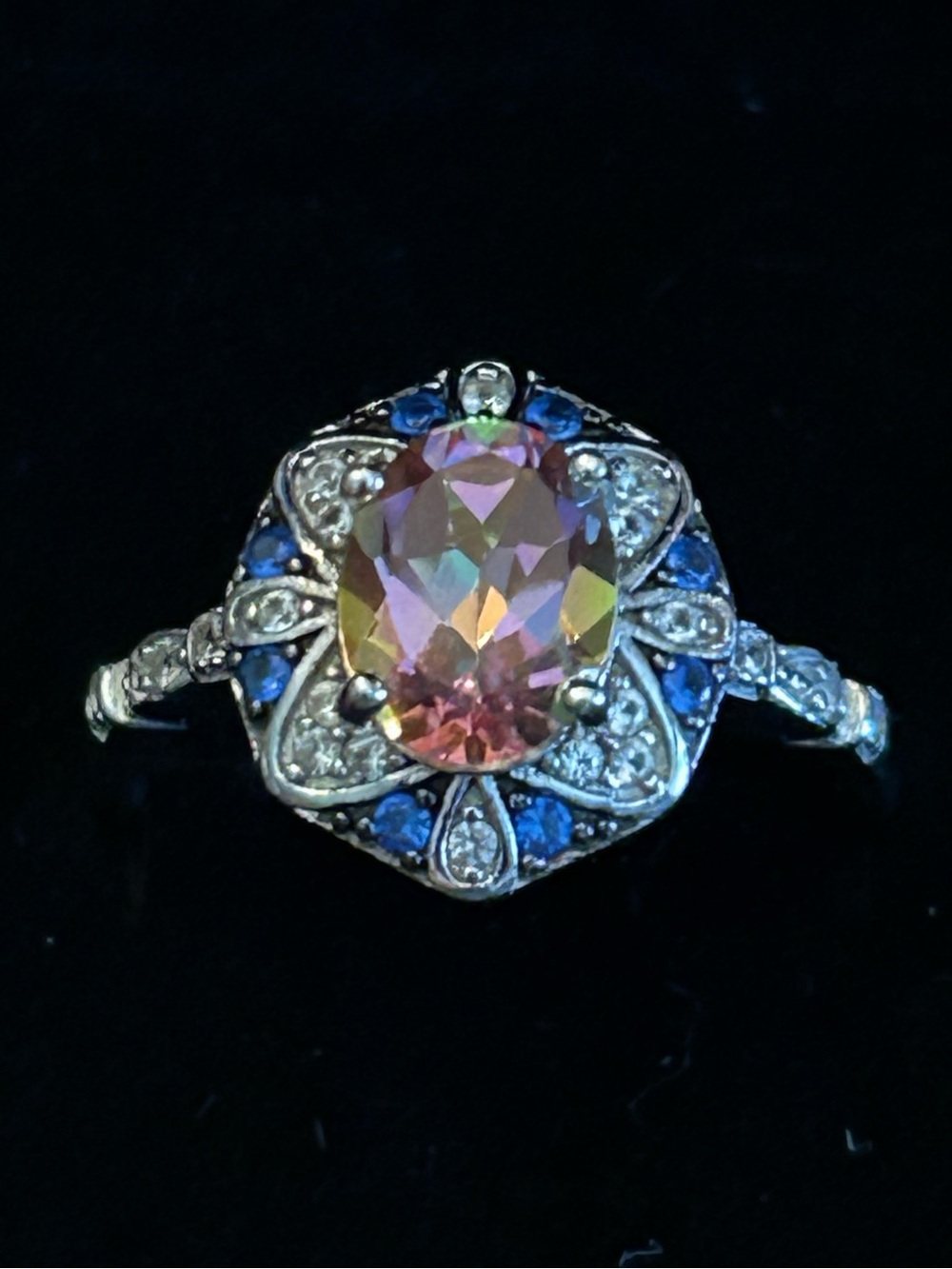 JTV 2.30CTW Northern Lights Quartz Ring w/Blue Spinel & Sapphire 925 Silver 8.50